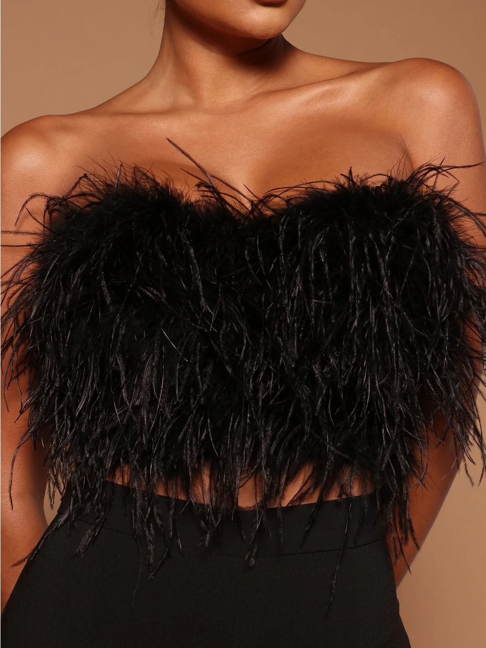Asalia Feathered Top Black - Fashion Nova Luxe